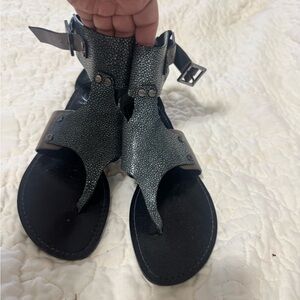 Tory Burch Black and Gray Sandals